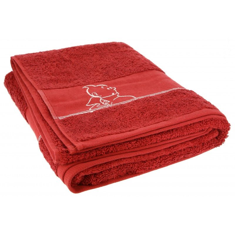 Tintin embroidered red bath towel 100% Cotton 130x70 cm Official Tintin product