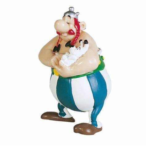 Asterix holding boar and Obelix with dogmatix plastic figurine set Plastoy New