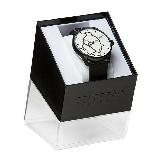 Tintin classic leather watch in action Large 82439 Official Moulinsart product