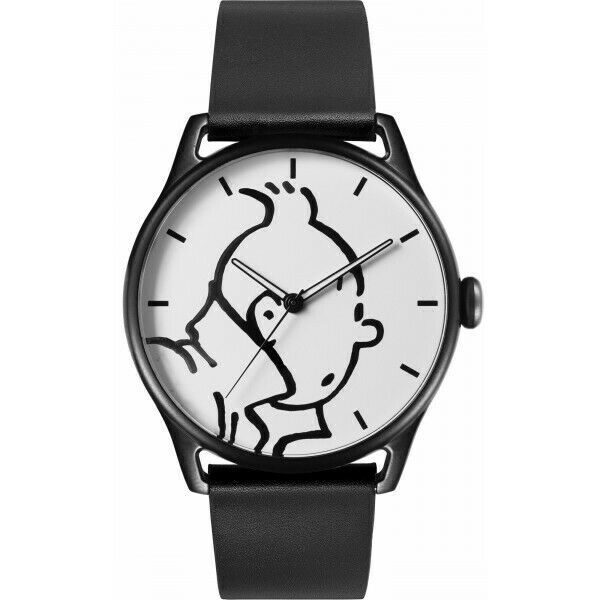 Tintin classic leather watch in action Large 82439 Official Moulinsart product