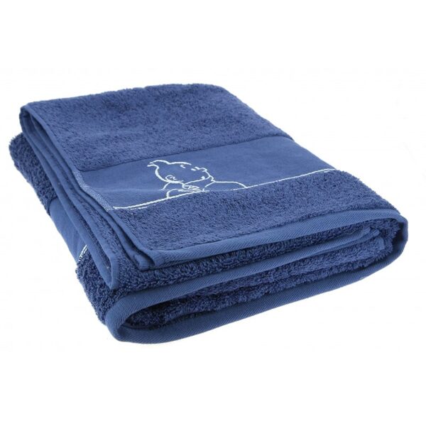 Tintin embroidered blue bath towel 100% Cotton 130x70 cm Official Tintin product