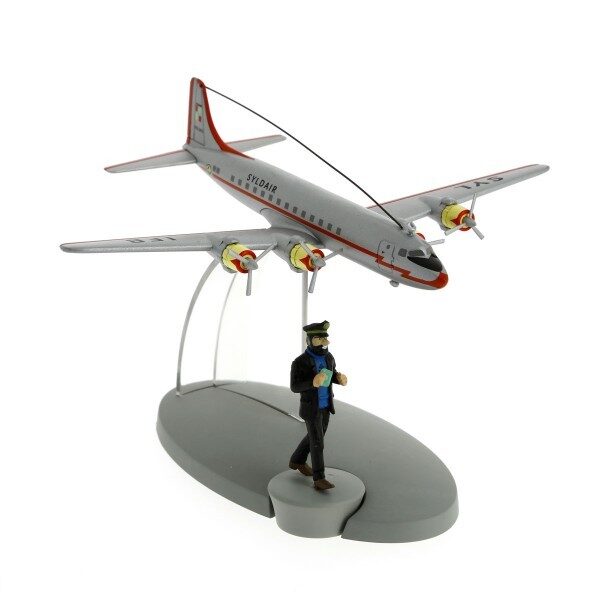 Tintin and Destination Moon Syldair airplane with Haddock Moulinsart