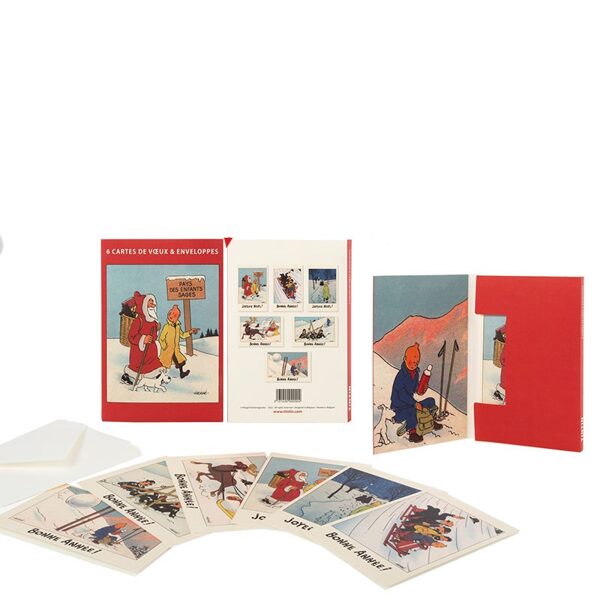 Set of 6 Red Tintin Christmas and New Year greeting cards (19x 12.5 cm) Sealed