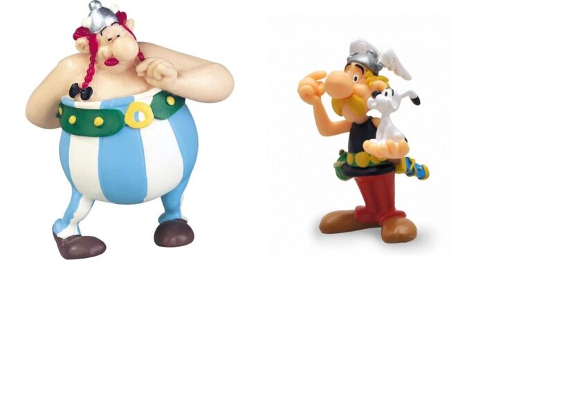 Asterix holding Idefix and Obelix with flowers plastic figurine set Plastoy New