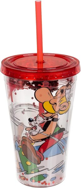 Asterix & Obelix reusable plastic drinking cup with straw 500 ml New
