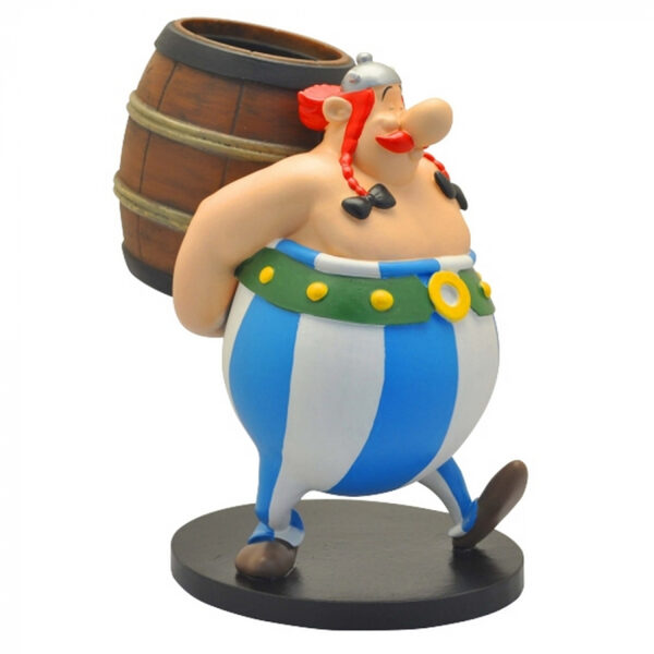 Obelix holding barrel statue. Official Asterix product New