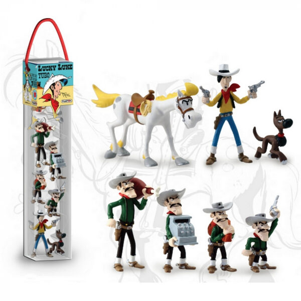 Lucky Luke and friends set of 7 plastic figurine in tube Plastoy
