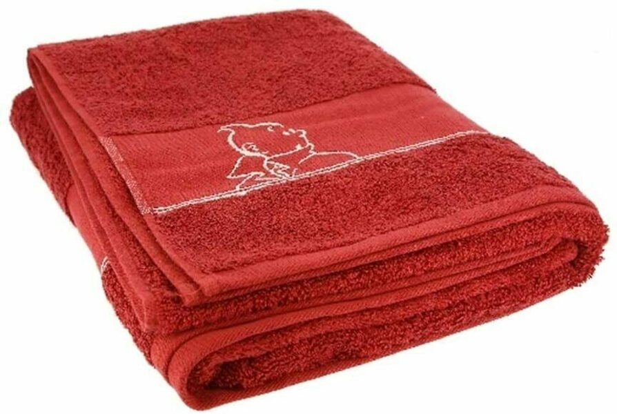 Tintin embroidered red bath towel 100% Cotton (150x90cm) Moulinsart
