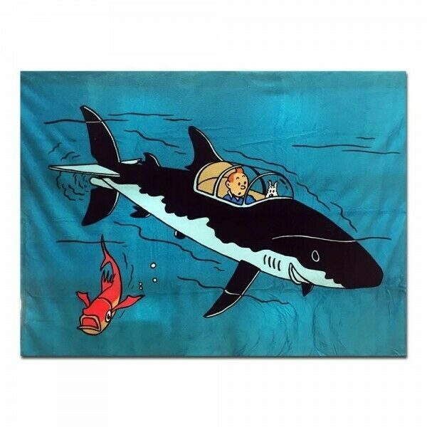 Tintin large Shark Submarine soft blanket Official Moulinsart product