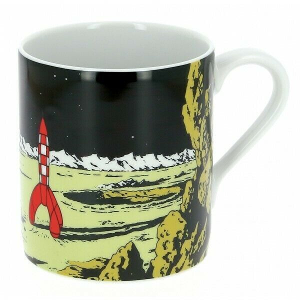Tintin lunar Moon rocket porcelain mug in gift box 