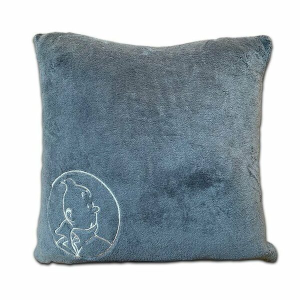Tintin embroidered grey logo large cushion Official Moulinsart product